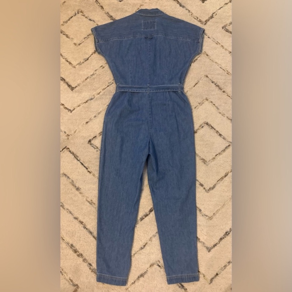 Vintage Liz Claiborne Denim Jumpsuit Romper Belted Utility 90s Blue Medium - Picture 8 of 11
